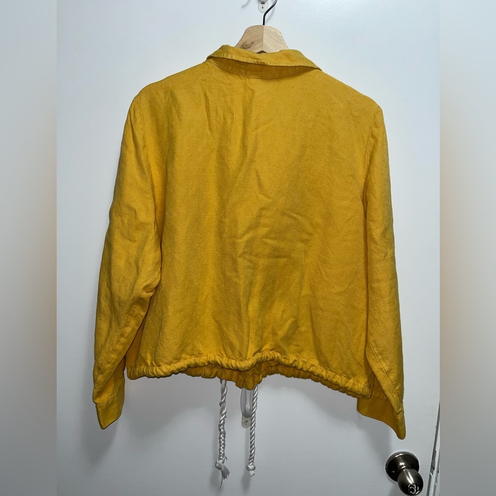J. Jill Linen Rayon Drawstring Jacket Yellow Button Front Lagenlook Size Large - Picture 8 of 8